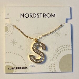 Nordstrom Gold Tone Pendant Necklace "S" - Cubic Zirconia, Nickel Free, NWT